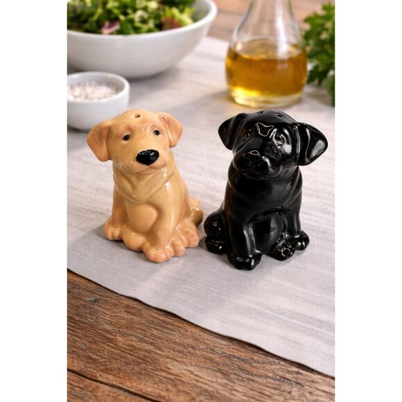 Brand = Other - Labrador Dog Salt Pepper Shakers Tan Black Ceramic Made In Thailand 3.5"
